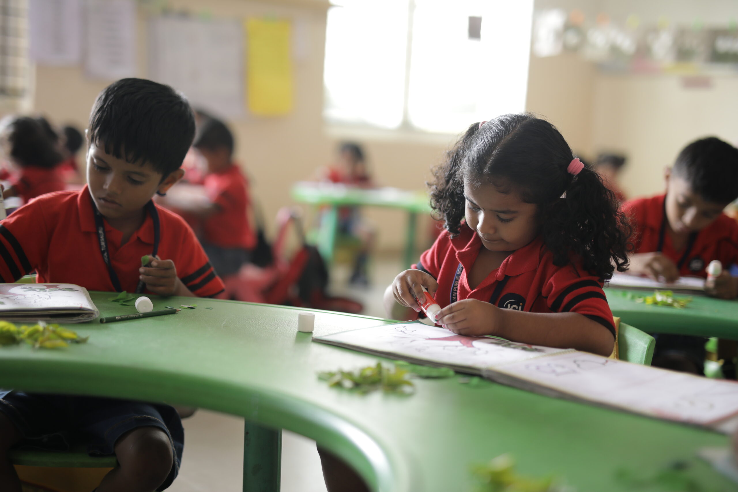 Students in the arts studio at Jain Public School Korba